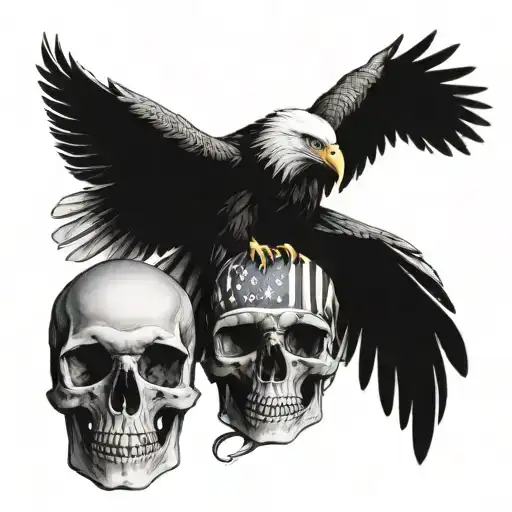 eagle perched on skull with American flag tattoo design idea