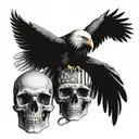 eagle perched on skull with American flag tattoo design idea