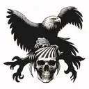 eagle perched on skull with American flag tattoo design idea
