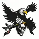 eagle perched on skull with American flag tattoo design idea