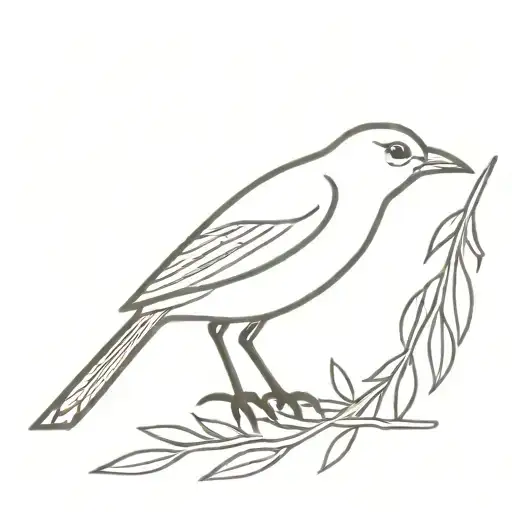 A minimalist design of a bird perched on an olive branch with a subtle Egyptian hieroglyphic in the background tattoo design idea