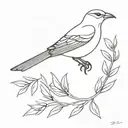A minimalist design of a bird perched on an olive branch with a subtle Egyptian hieroglyphic in the background tattoo design idea