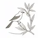 A minimalist design of a bird perched on an olive branch with a subtle Egyptian hieroglyphic in the background tattoo design idea