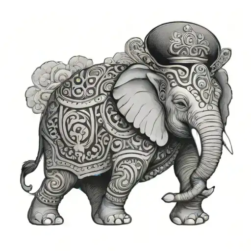 elephant with vietnamese hat hanging tattoo design idea