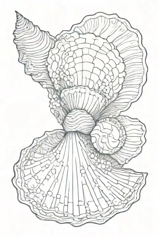 sea shell with opal stone grey all tattoo design idea