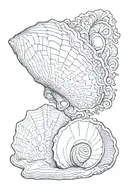 sea shell with opal stone grey all tattoo design idea