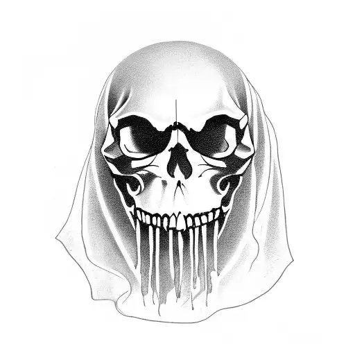 ghost under sheet next to grim reaper with scythe and only a skull for the face tattoo design idea