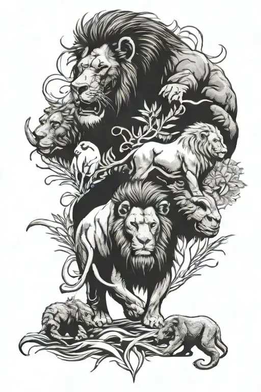 elephant lion and gorilla combined   tattoo design idea
