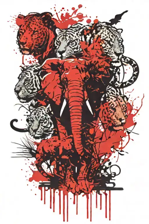 elephant, lion, jaguar safari jungle tattoo design idea