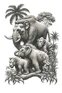 elephant lion and gorilla jungle setting tattoo design idea