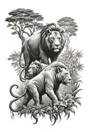 elephant lion and gorilla jungle setting tattoo design idea