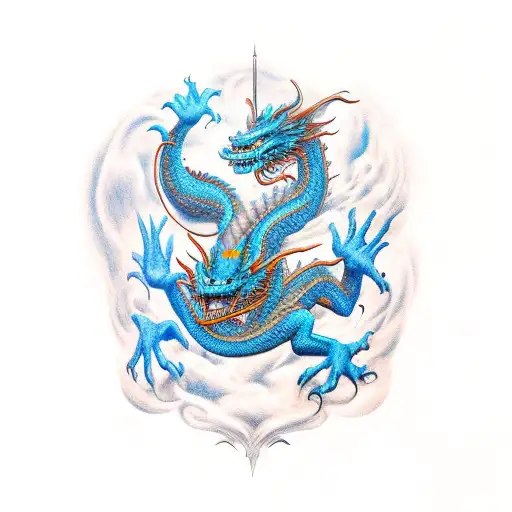 Dragon con linas tribales azules  tattoo design idea