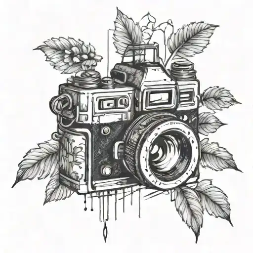 A tattoo design incorporating elements of photography and modern art in a blackwork style tattoo design idea