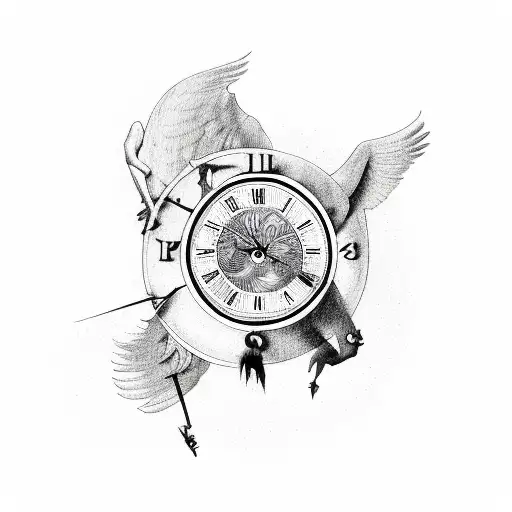 Icarus falling with a clock tattoo design idea