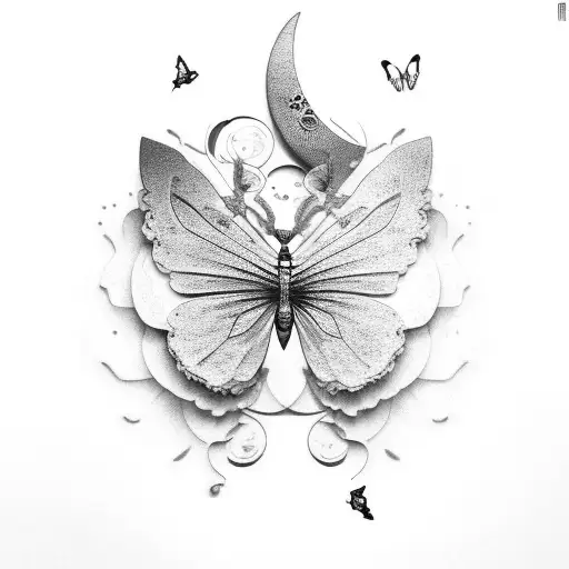 butterfly, Japanese, moon tattoo design idea