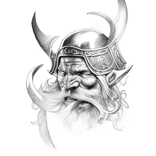 A fierce Viking warrior holding a mug of AmBev beer with a backdrop of the Norwegian fjords tattoo design idea