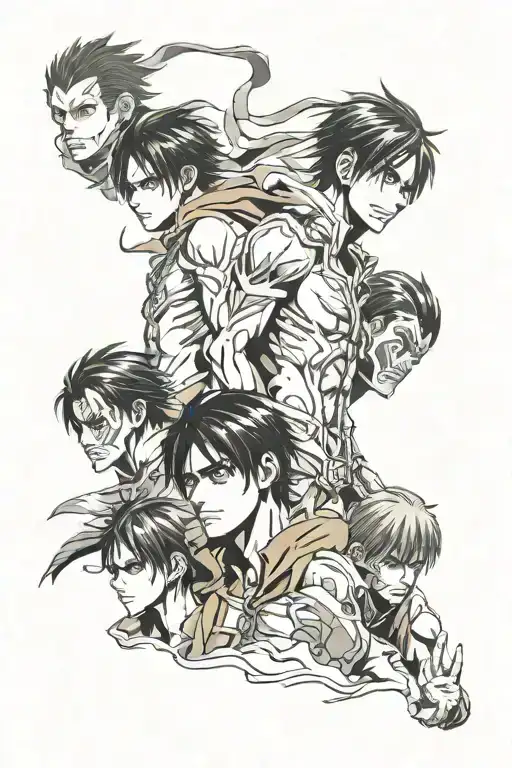 eren yeagers face fading into both of his titan forms tattoo design idea