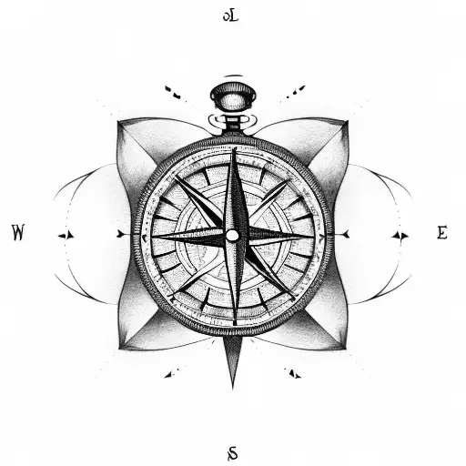 long tattoo. compass, clock, pyramid, arrow, way forward tattoo design idea