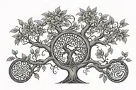 A tree of knowledge tattoo with branches that reach out to different parts of the world, each representing a different skill or passion, all in a black-grey style tattoo design idea
