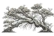 A tree of knowledge tattoo with branches that reach out to different parts of the world, each representing a different skill or passion, all in a black-grey style tattoo design idea