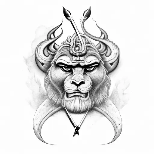 lord narsimha, clock, bow and arrow, snake tattoo design idea