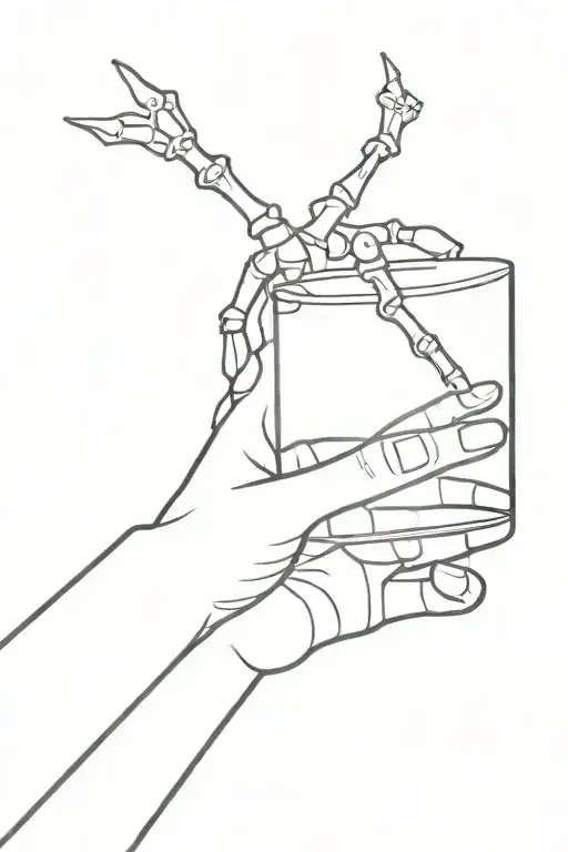 skeleton hand holding a glass tattoo design idea