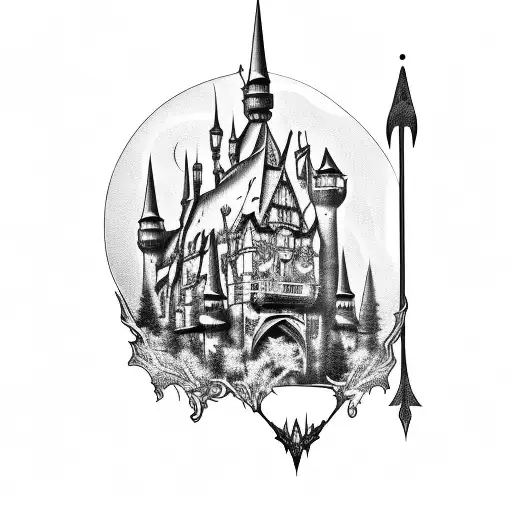 gothic castle tattoo design idea