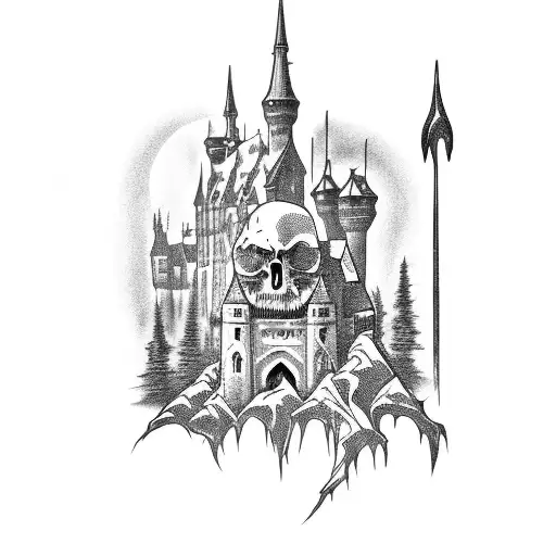gothic castle tattoo design idea