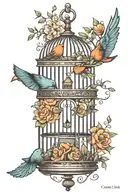 bird cage with bird flying away with key  tattoo design idea