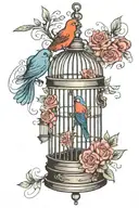 bird cage with bird flying away with key  tattoo design idea