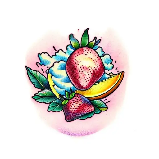 strawberries and mango tattoo design idea
