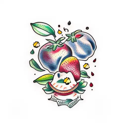 strawberries and mango tattoo design idea