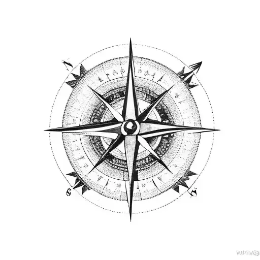compass with small red rose in the middle with arrows crossing over  tattoo design idea