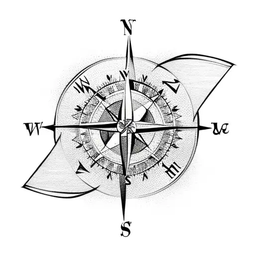 compass with small red rose in the middle with arrows crossing over  tattoo design idea