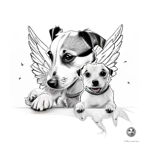 A Jack Russell terrier with wings, symbolizing the client's love for travel and their furry companion tattoo design idea