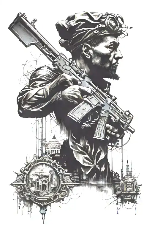 Gangster silhouette working tattoo design idea