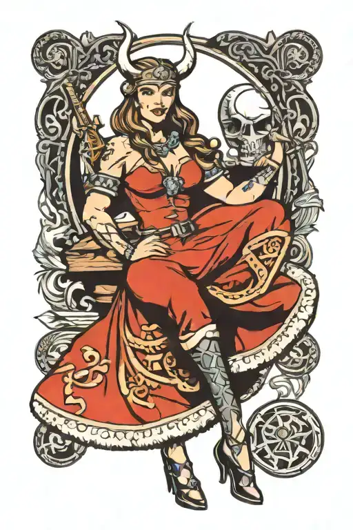 full body viking pinup girl tattoo design idea