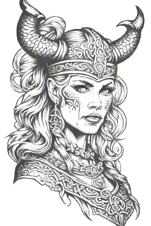 viking pinup girl tattoo design idea