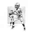 small kid with a ball in the hands together to his father seeing a football stadium tattoo design idea