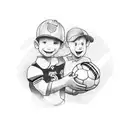 small kid with a ball in the hands together to his father seeing a football stadium tattoo design idea