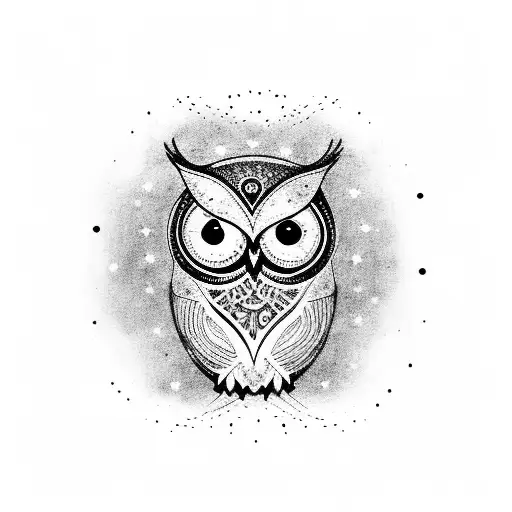owl with eyes that look like galaxy  tattoo design idea
