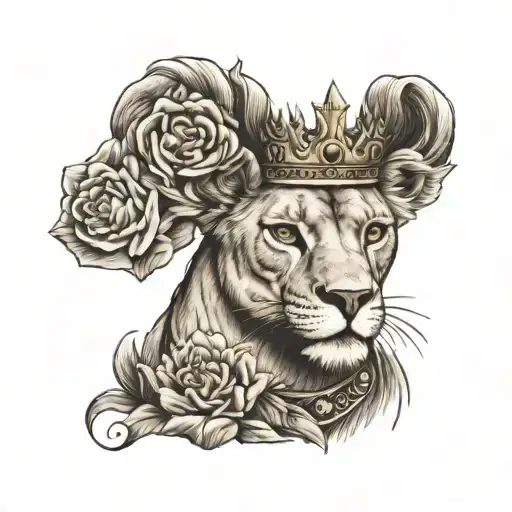 lioness with a crown looking tattoo design idea