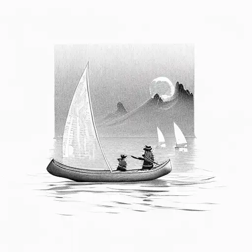 canoe on the sea tattoo design idea