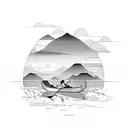 canoe on the sea tattoo design idea