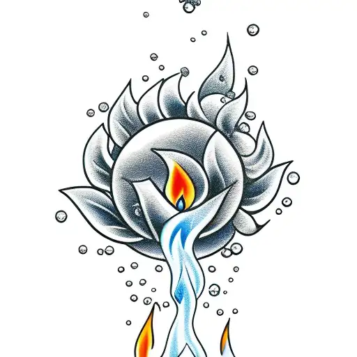 Cigarette lighter full of flowers and water, water flame coming out the top, high detailed, little colorful tattoo design idea