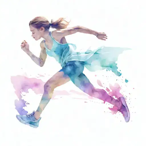 woman running freely tattoo design idea