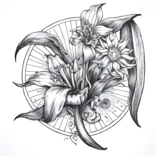 Plantain flower and the sun in one picture tattoo design idea