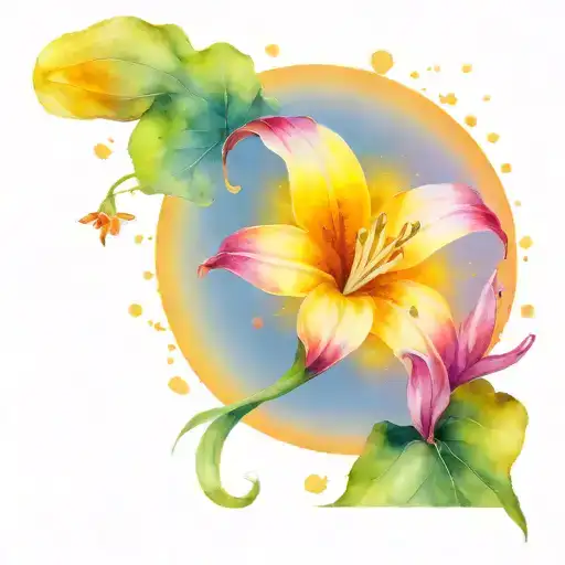 Plantain flower and the sun and moon in one picture tattoo design idea