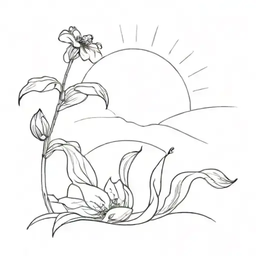 Plantain flower and the sun in one picture tattoo design idea