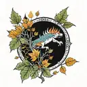 Strength, tenacity, wild and aggression fall leaves and trees colors tattoo design idea